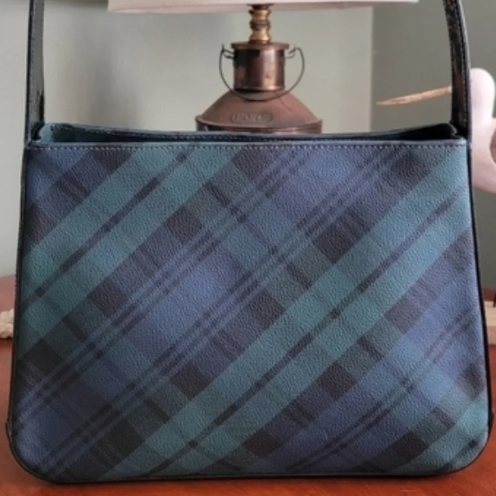 Ralph Lauren Black Label Tartan Plaid Blue Green Shoulder Bag Vintage